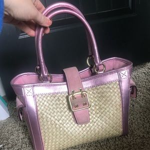 Coach metallic pink and rattan purse